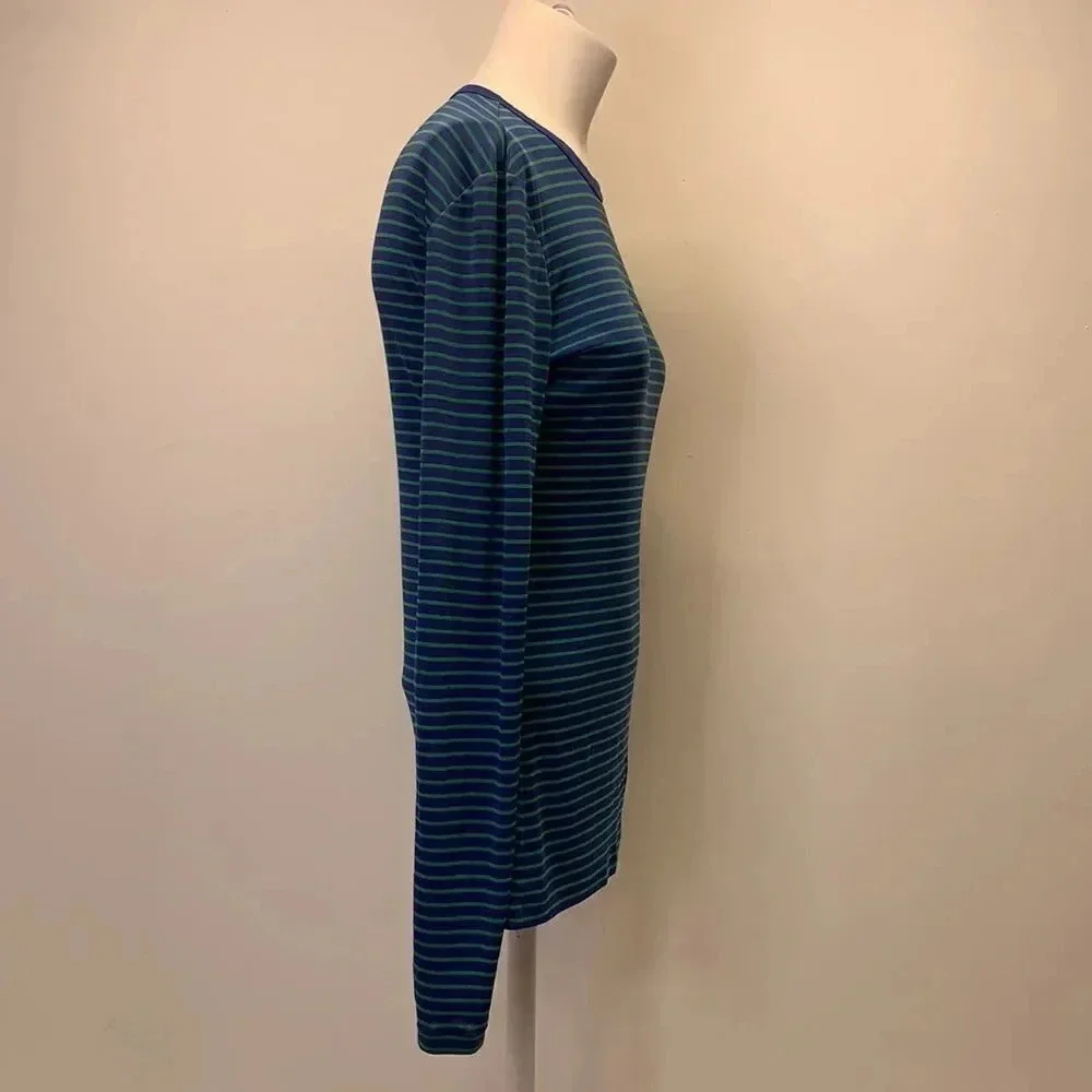Tory Burch Sport T-Shirt Long Sleeve Tee Top Shirt Striped Blue Green Size Small